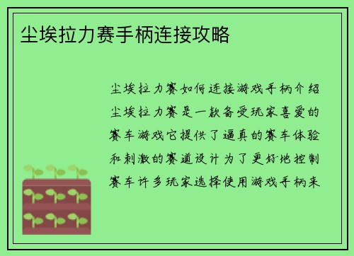 尘埃拉力赛手柄连接攻略